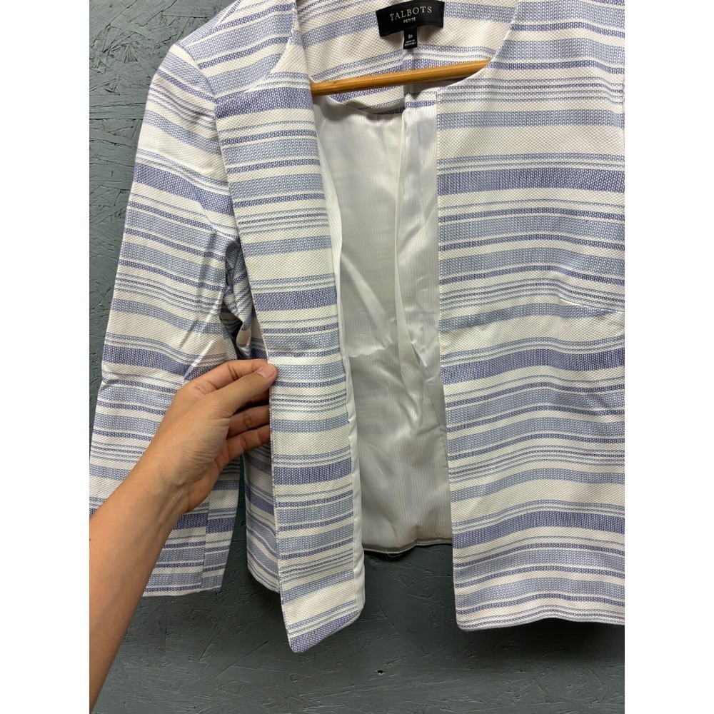Talbots Biscay Open-Front Jacket Women's 8P Blue White Striped Blazer Office - Picture 6 of 10